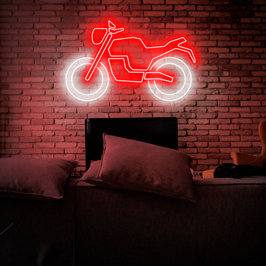 Vibrant motorcycle neon sign, perfect for motorcycle-themed decor.