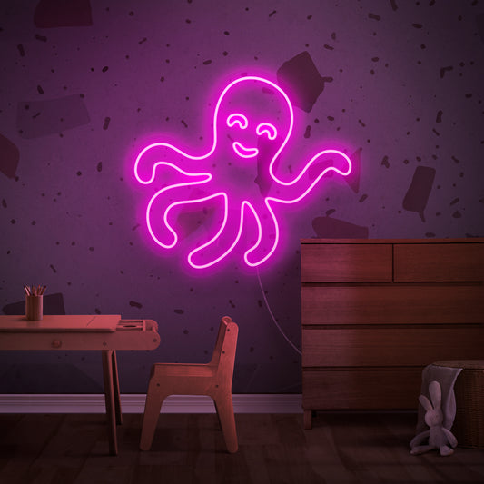 The octopus neon sign is a mysterious addition to ocean-themed decor, casting an intriguing and captivating light