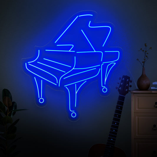 The piano neon sign is an elegant addition to music-themed decor, illuminating with a stylish and captivating light.