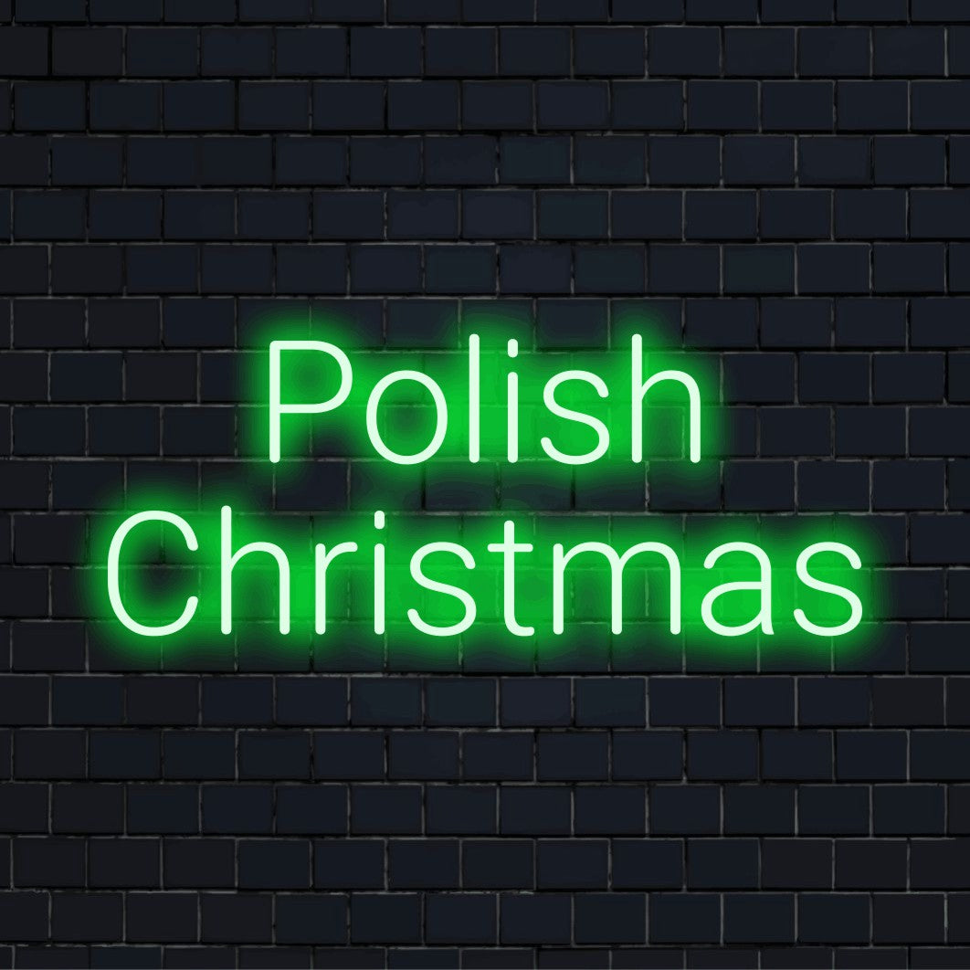 Polish Christmas LED Neon Sign, soft neon glow against brick backdrop