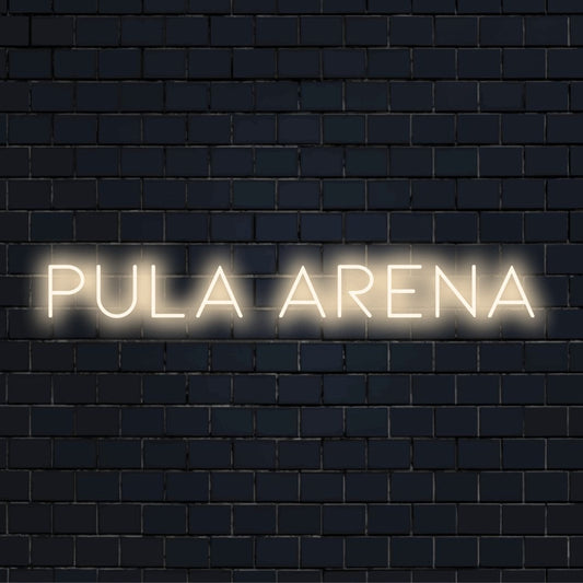 Pula Arena Neon Light with bright neon glow against brick backdrop