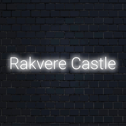 Rakvere Castle Neon Light with glowing wall decor on dark brick background