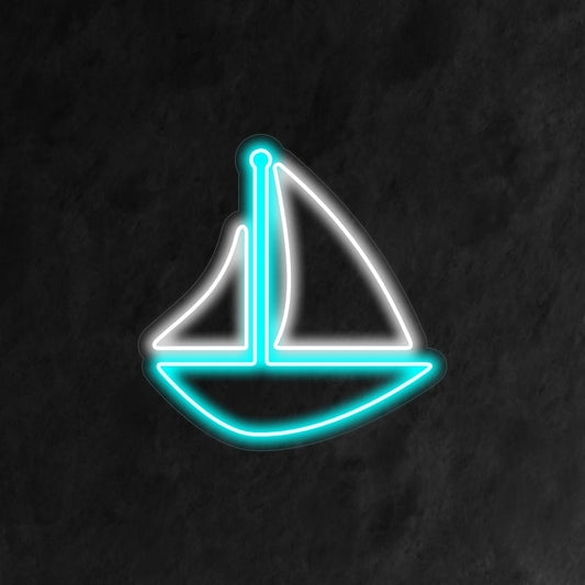 A mesmerizing neon sign showcasing a sailboat sailing gracefully across the ocean.