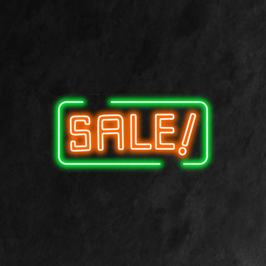 A striking neon sign displaying the word 'Sale' in bold, glowing letters.