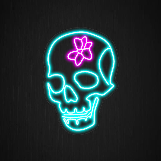 skull with flower on its head neon sign, a captivating fusion of floral and alternative elements
