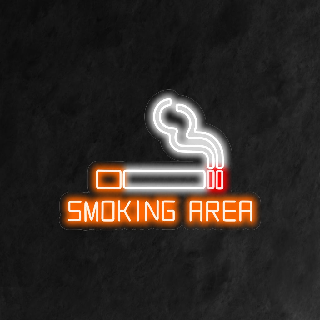 Vibrant neon sign for designated smoking area, guiding smokers with eye-catching light.