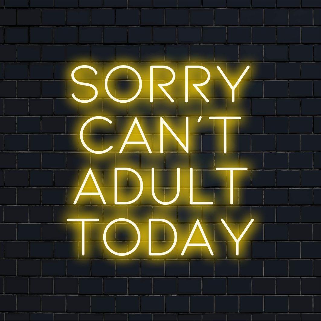 Insegna al neon a LED con la scritta "Scusate Can't Adult Today", versatile per la casa e l'ufficio; perfetta per decorazioni e atmosfere luminose al neon.