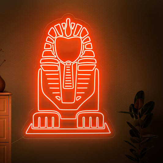 A mesmerizing Sphinx neon sign for Egyptian-themed decor, emanating a vibrant and captivating light.