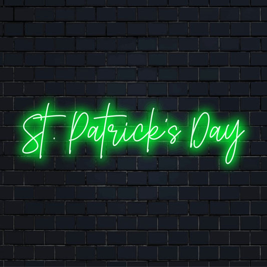 St Patrick S Day Neon Sign, glowing wall decor on black brick background