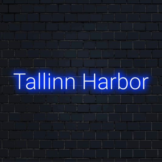 Tallinn Harbor Neon Sign, glowing wall decor against brick backdrop