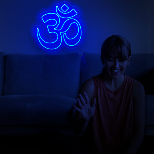 A captivating neon sign depicting the symbol of the third eye, representing spiritual awakening and intuition, emanating a mystical and enchanting light