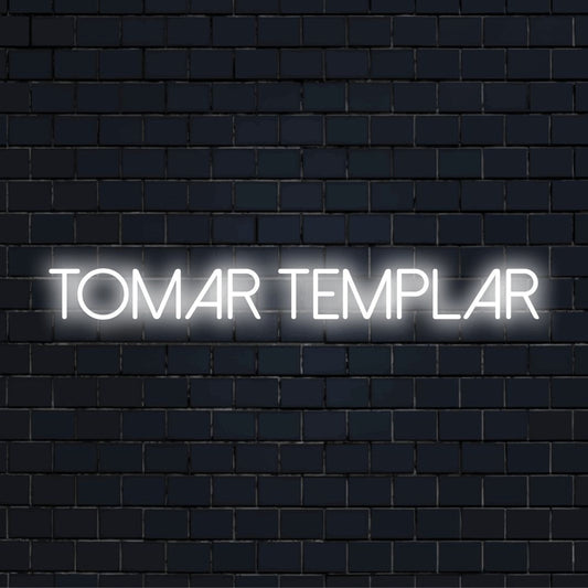 Tomar Templar LED Neon Sign, glowing neon text on black brick background