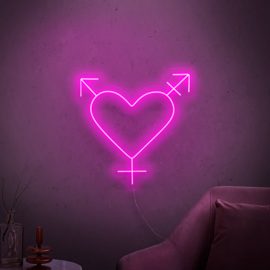 A vibrant neon sign featuring the transgender symbol, representing the LGBTQ+ community and the principles of inclusivity and equality.