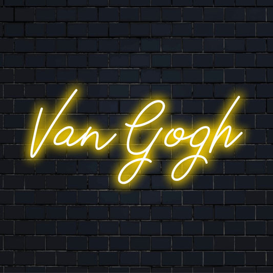 Van Gogh LED Neon Sign, bright neon glow against brick backdrop