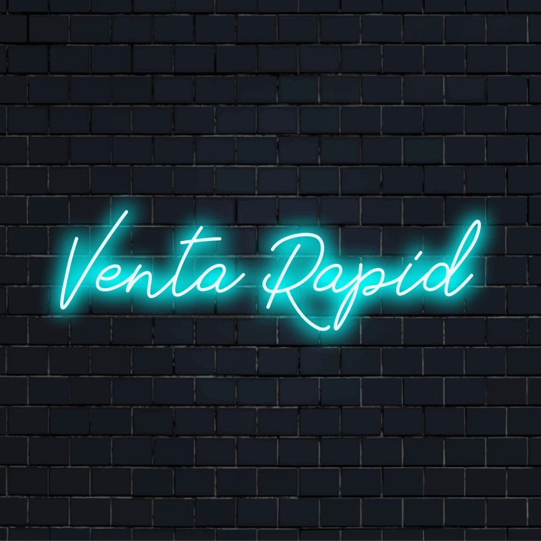 Venta Rapid LED Neon Sign, glowing lettering against brick backdrop