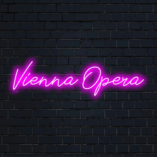 Vienna Opera Neon Light with bright neon lettering against brick backdrop