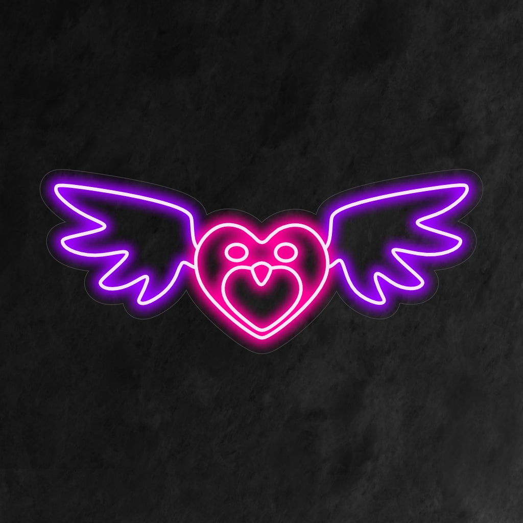 Decorative Heart Shape with Wings and Neon Lights
