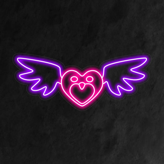 Decorative Heart Shape with Wings and Neon Lights