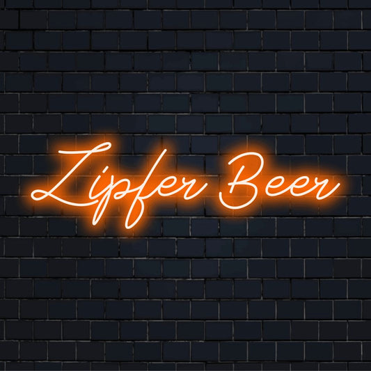 Zipfer Beer LED Neon Sign, soft neon glow against brick backdrop