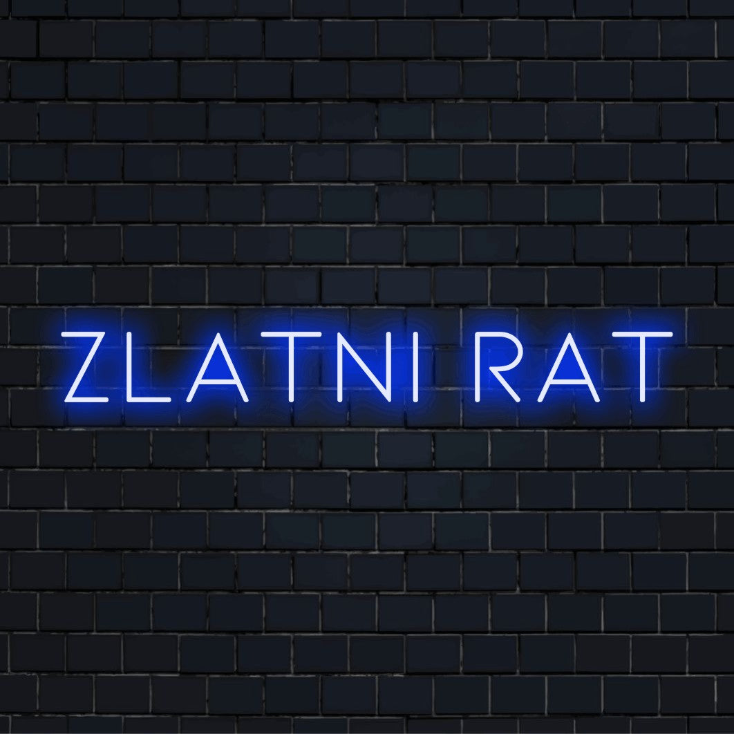 Zlatni Rat Neon Sign, neon text light on dark brick wall